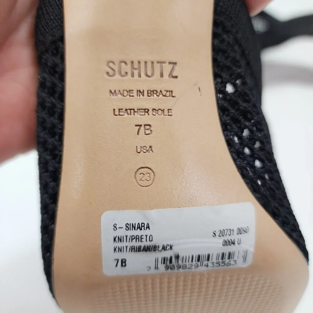 Schutz Sinara True Black Strap Slip On Open Toe Stiletto Mid Heeled‎ Sandals 7B